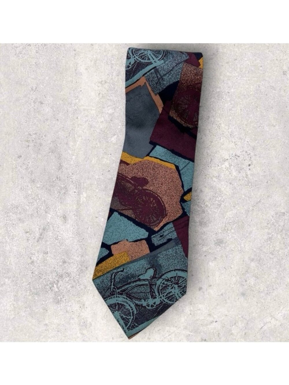 PAL ZILERI Silk Tie ITALY Gray Burgundy Green Art Bicycle W:4" EUC